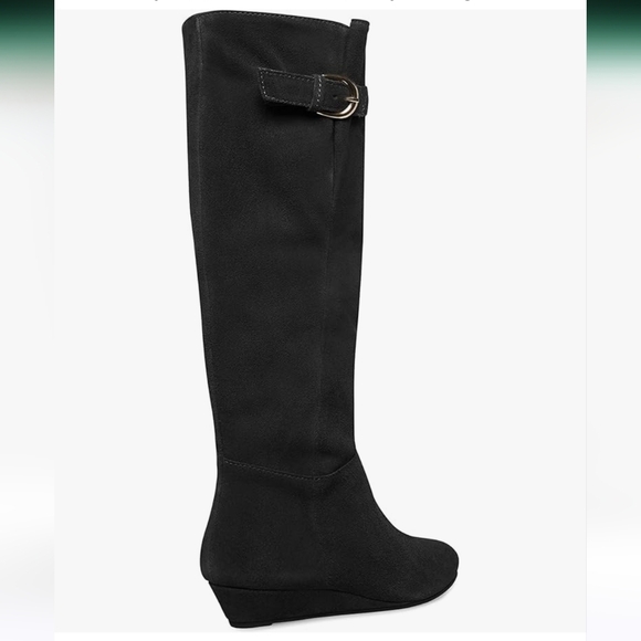 NEW! STEVEN by Steve Madden black suede Intyce riding wedge boot leather